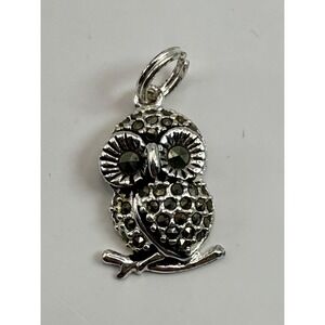 Sterling Silver Marcasite Owl Charm – 925 Vintage Bird Pendant